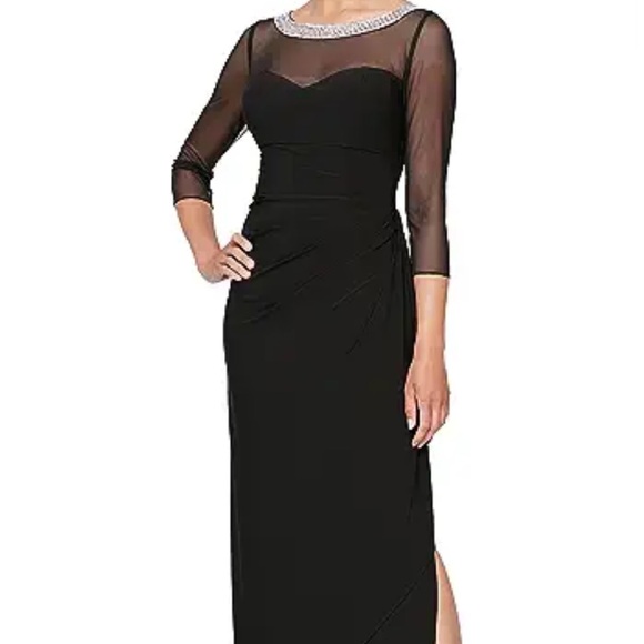 Alex Evenings Dresses & Skirts - Alex Evenings long black dress with sparkle illusion neckline